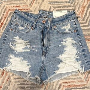 American Eagle Outfitters Women's Light Blue Ripped Jean Shorts